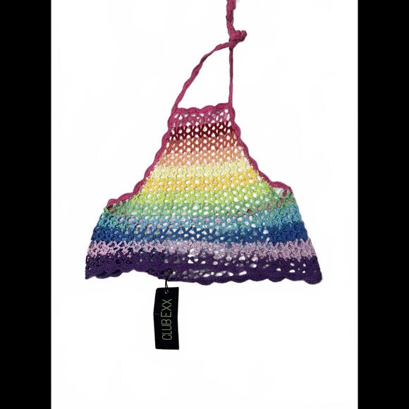 Club Exx Rainbow Festival Crochet Halter Top Rave XL - Picture 1 of 2